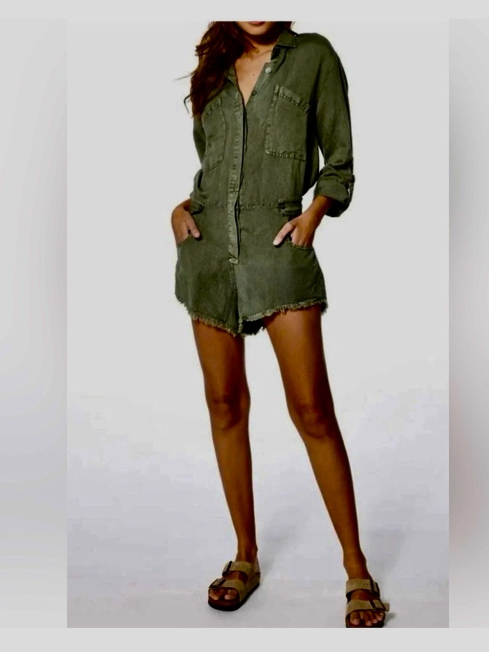 Young Fabulous & Broke River Raw Linen Button Down Romper Size Lg